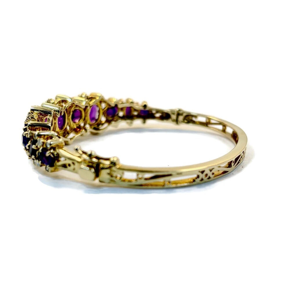 Amethyst Bracelet Diamonds 14K Yellow Gold: Hinged Bangle Vintage - Picture 6 of 14